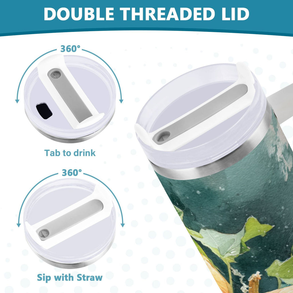 40 oz Insulated Stainless Steel Tumbler Double Wall Stainless Steel Tumbler with 2-Way Drinking Orange and White Pumpkins - Choice 692