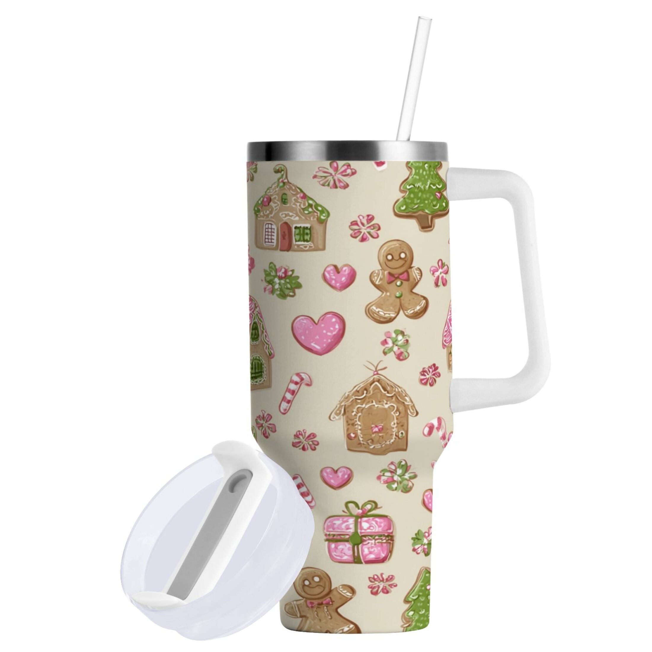 40 oz Insulated Stainless Steel Tumbler Double Wall Stainless Steel Tumbler with 2-Way Drinking Pink Cute Christmas Pattern - Choice 257