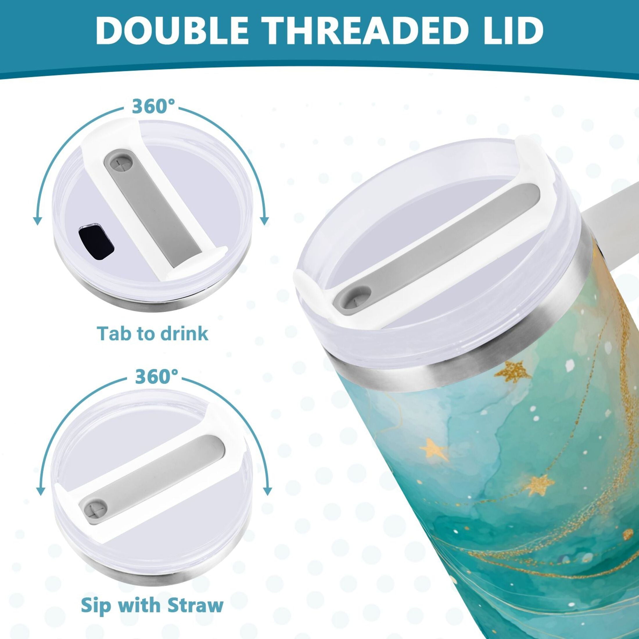 40 oz Insulated Stainless Steel Tumbler Double Wall Stainless Steel Tumbler with 2-Way Drinking Beautiful Watercolor Stars - Choice 368