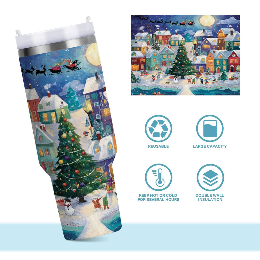 30 oz Insulated Stainless Steel Tumbler Double Wall Stainless Steel Tumbler with 2-Way Drinking Charming Christmas Scene - Choice 824