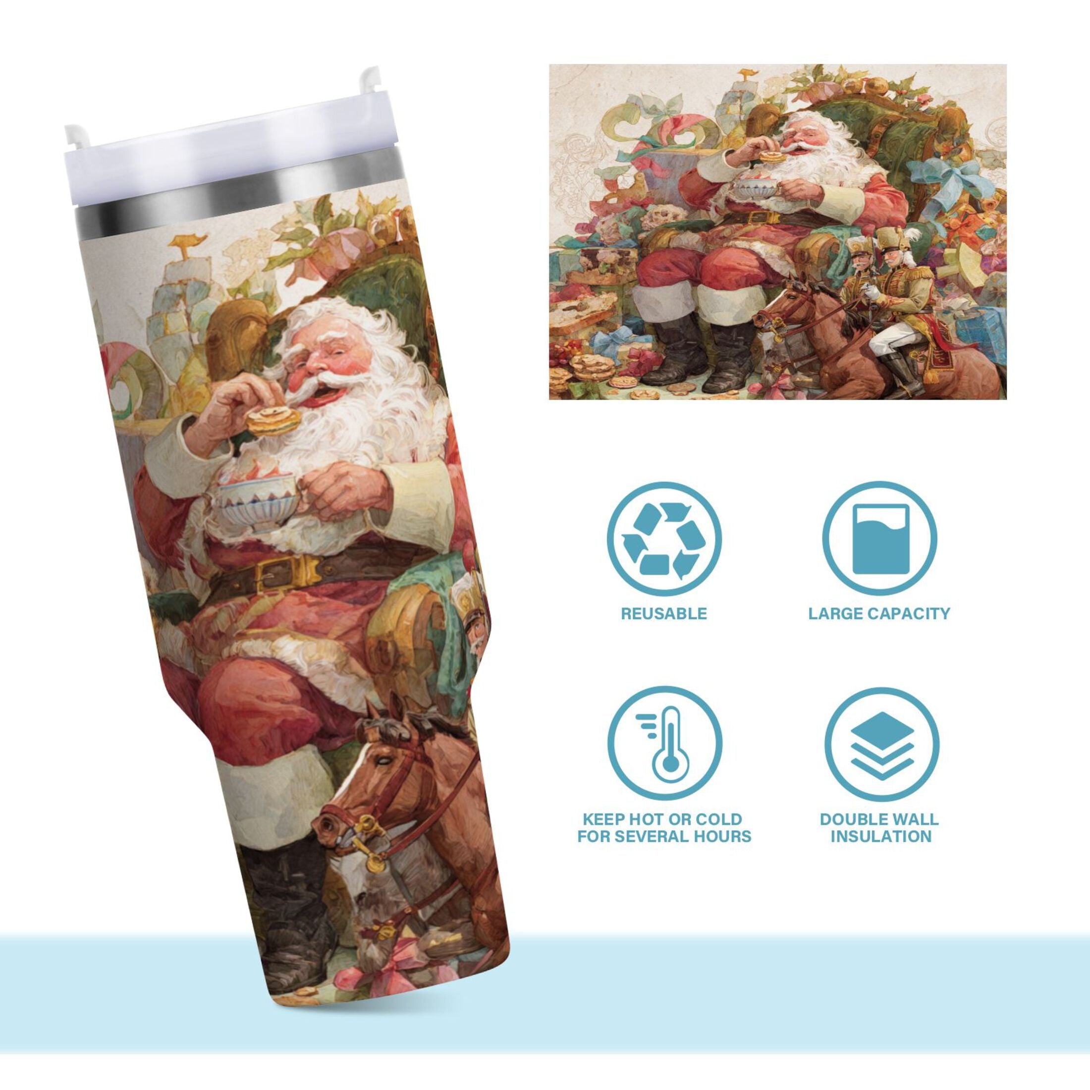 30 oz Insulated Stainless Steel Tumbler Double Wall Stainless Steel Tumbler with 2-Way Drinking Santa Claus Sitting in Chair - Choice 855