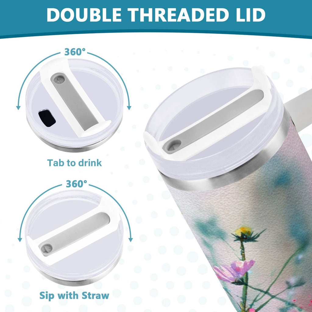 40 oz Insulated Stainless Steel Tumbler Double Wall Stainless Steel Tumbler with 2-Way Drinking Abstract Wildflowers - Choice 596