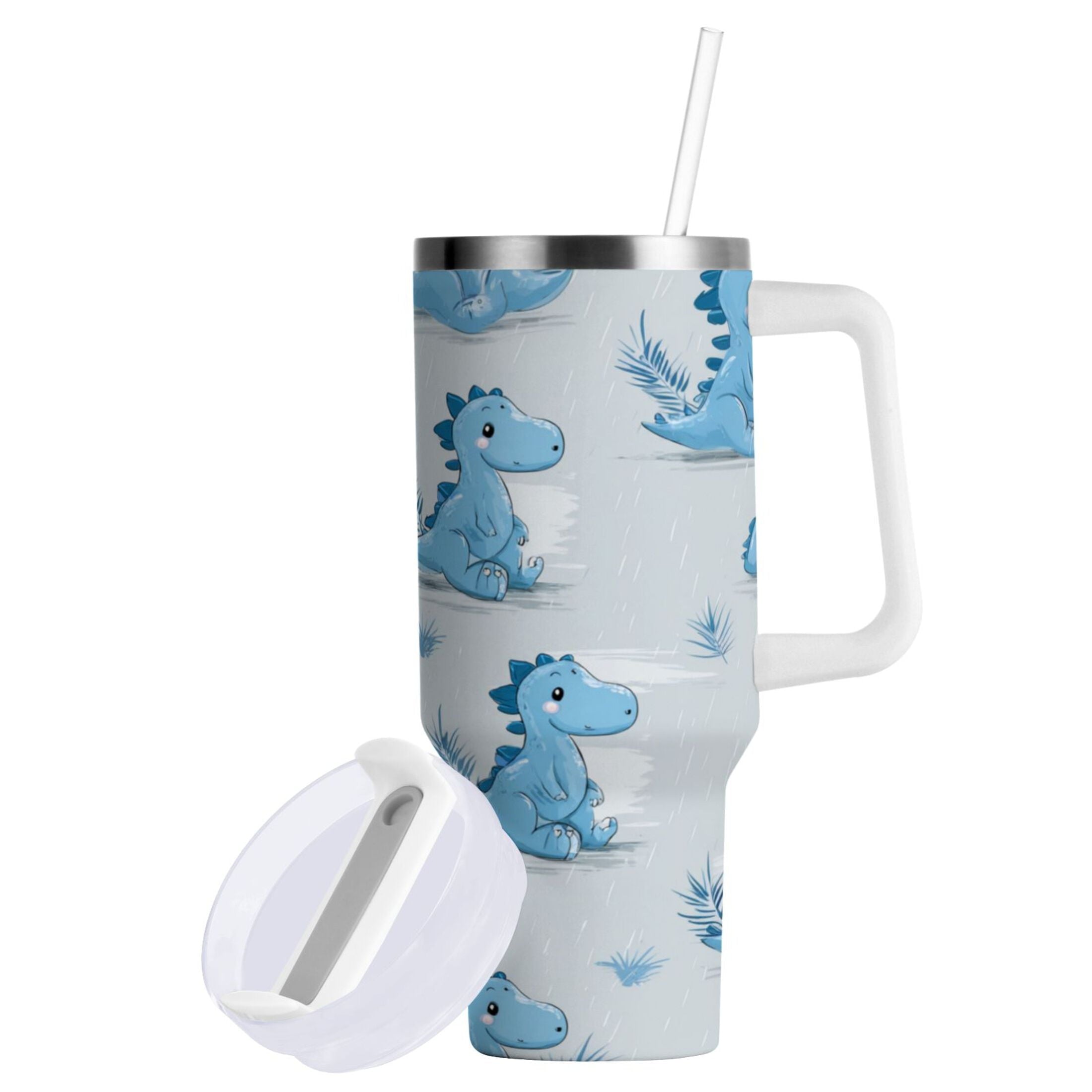 30 oz Insulated Stainless Steel Tumbler Double Wall Stainless Steel Tumbler with 2-Way Drinking Cartoon Blue Dinosaurs - Choice 815