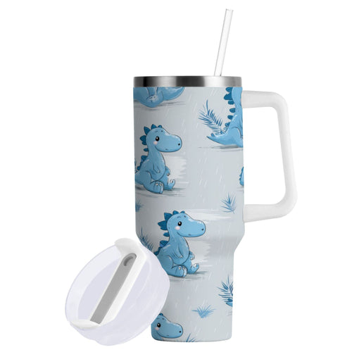 30 oz Insulated Stainless Steel Tumbler Double Wall Stainless Steel Tumbler with 2-Way Drinking Cartoon Blue Dinosaurs - Choice 815