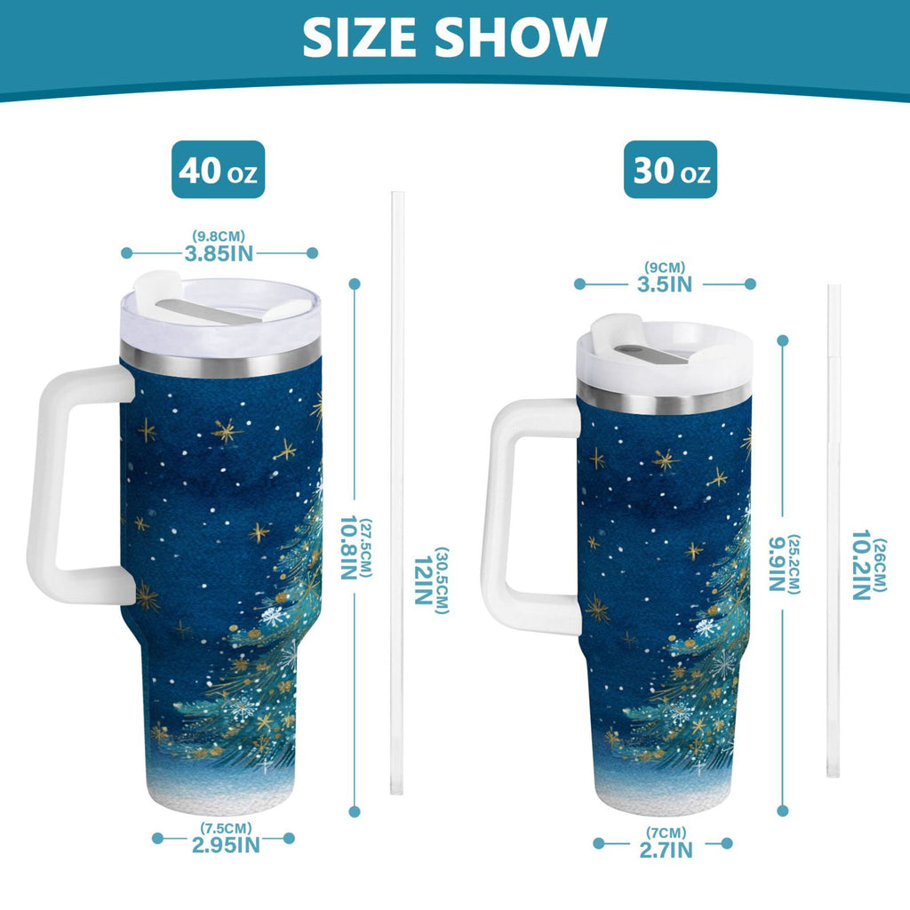 40 oz Insulated Stainless Steel Tumbler Double Wall Stainless Steel Tumbler with 2-Way Drinking Watercolor Christmas Tree - Choice 733