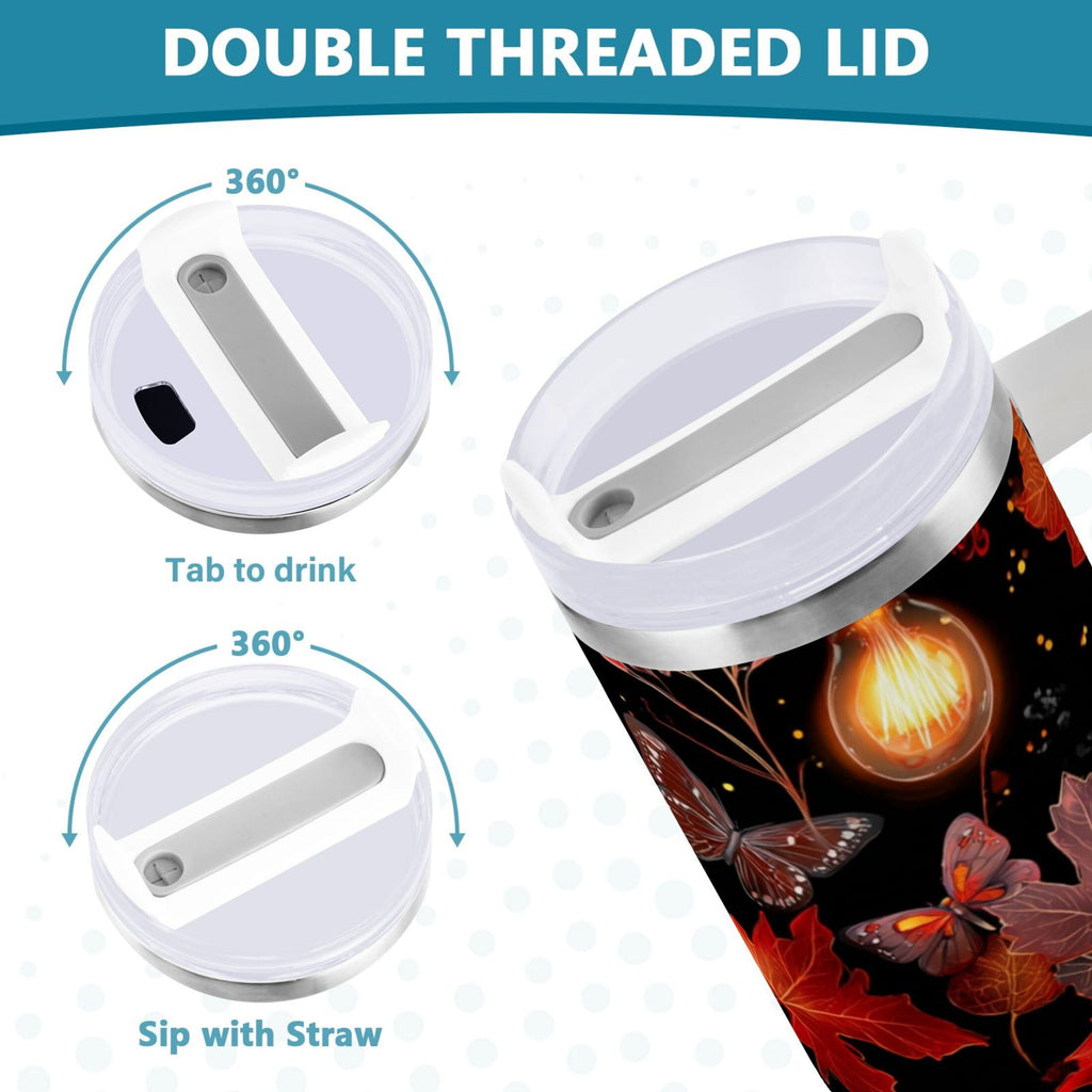 40 oz Insulated Stainless Steel Tumbler Double Wall Stainless Steel Tumbler with 2-Way Drinking Light Bulbs and Maple Leaves - Choice 202