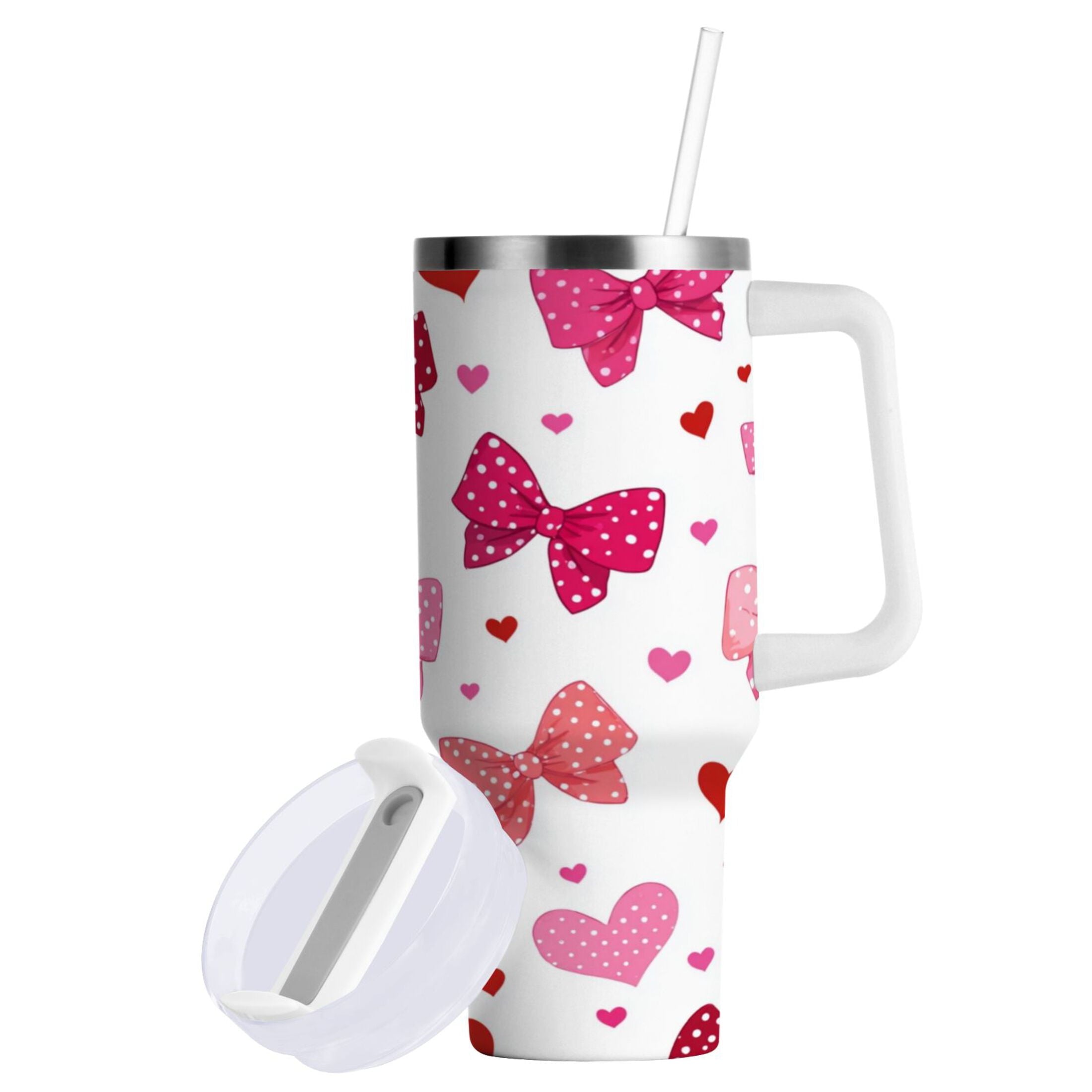 30 oz Insulated Stainless Steel Tumbler Double Wall Stainless Steel Tumbler with 2-Way Drinking Red and Pink Bows - Choice 811