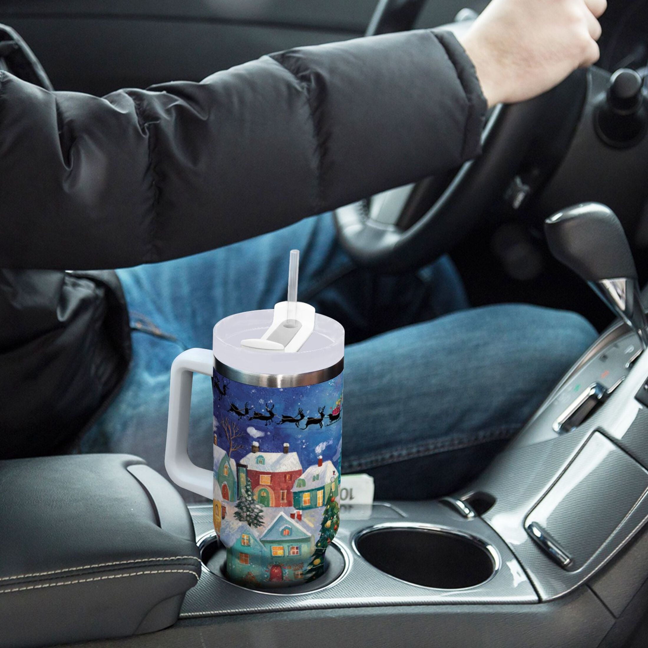 30 oz Insulated Stainless Steel Tumbler Double Wall Stainless Steel Tumbler with 2-Way Drinking Charming Christmas Scene - Choice 824