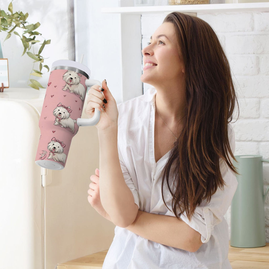 30 oz Insulated Stainless Steel Tumbler Double Wall Stainless Steel Tumbler with 2-Way Drinking Dogs Wearing Bows - Choice 129
