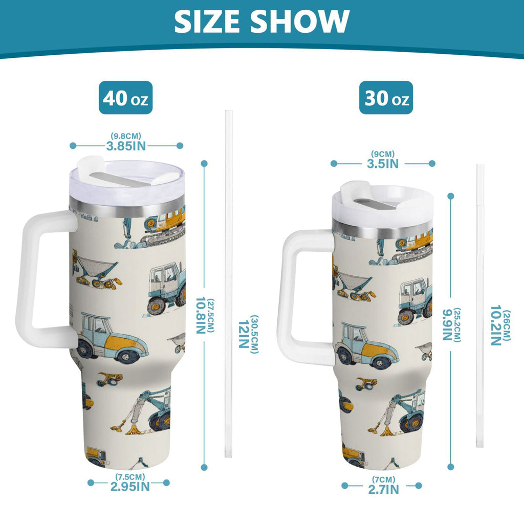 30 oz Insulated Stainless Steel Tumbler Double Wall Stainless Steel Tumbler with 2-Way Drinking Engineering Vehicle Pattern - Choice 742