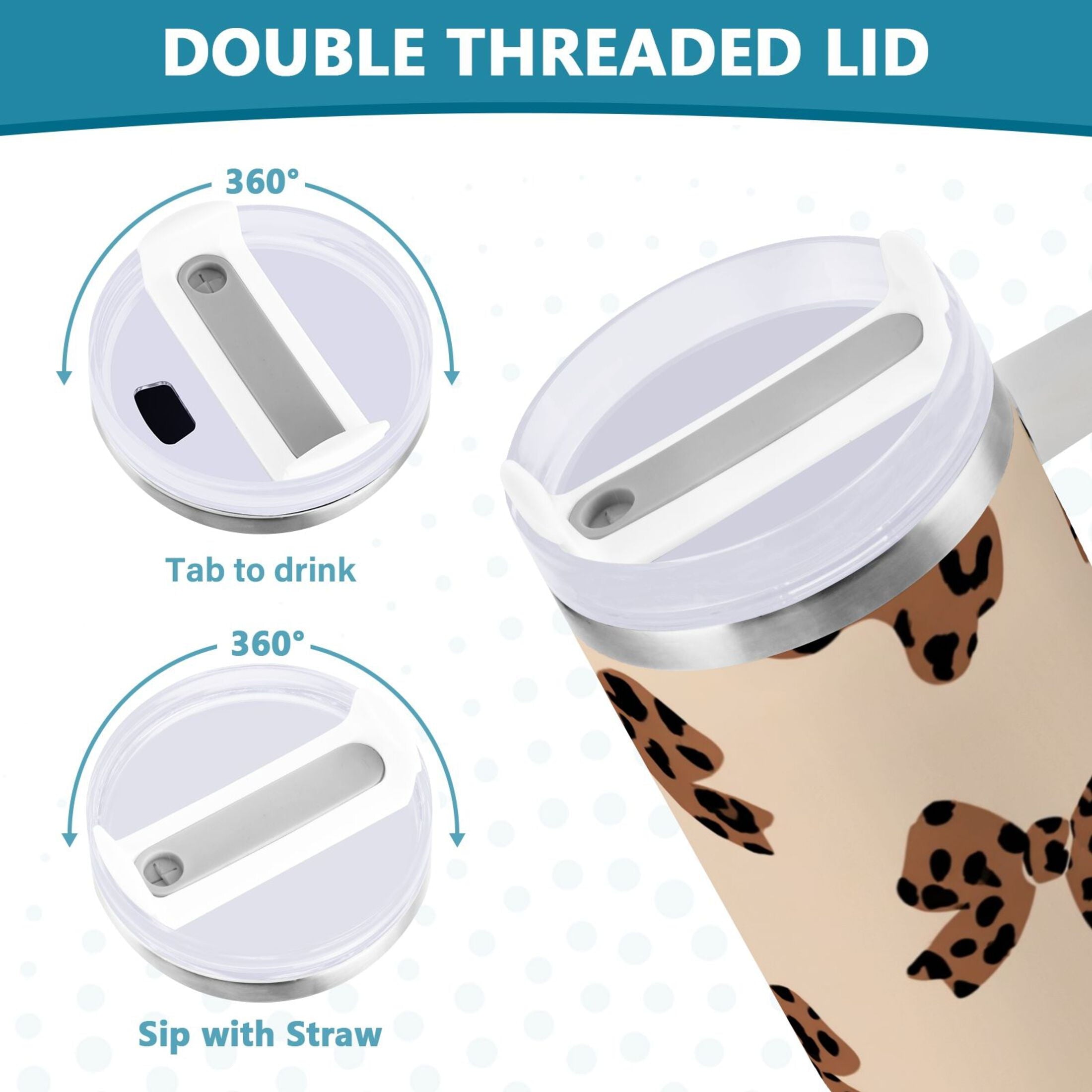 30 oz Insulated Stainless Steel Tumbler Double Wall Stainless Steel Tumbler with 2-Way Drinking Cute Brown Bow - Choice 476