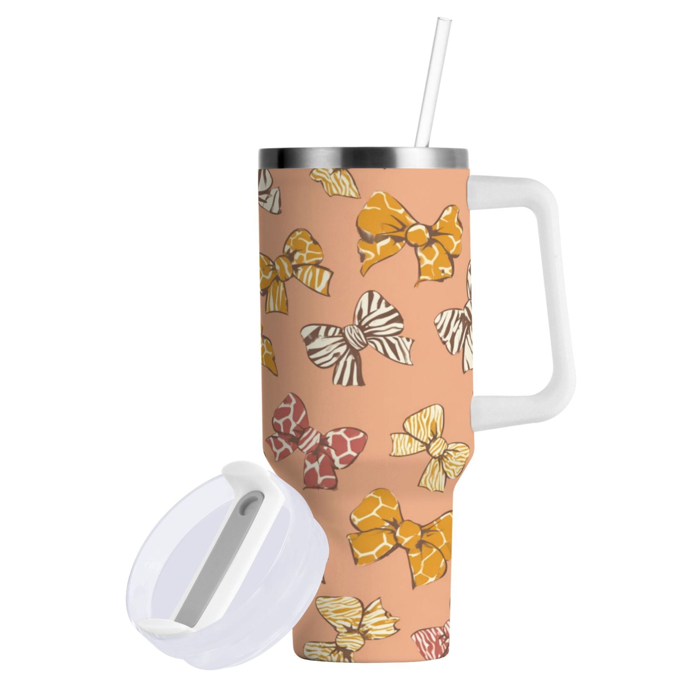 40 oz Insulated Stainless Steel Tumbler Double Wall Stainless Steel Tumbler with 2-Way Drinking Cute Animal Print Bows - Choice 632