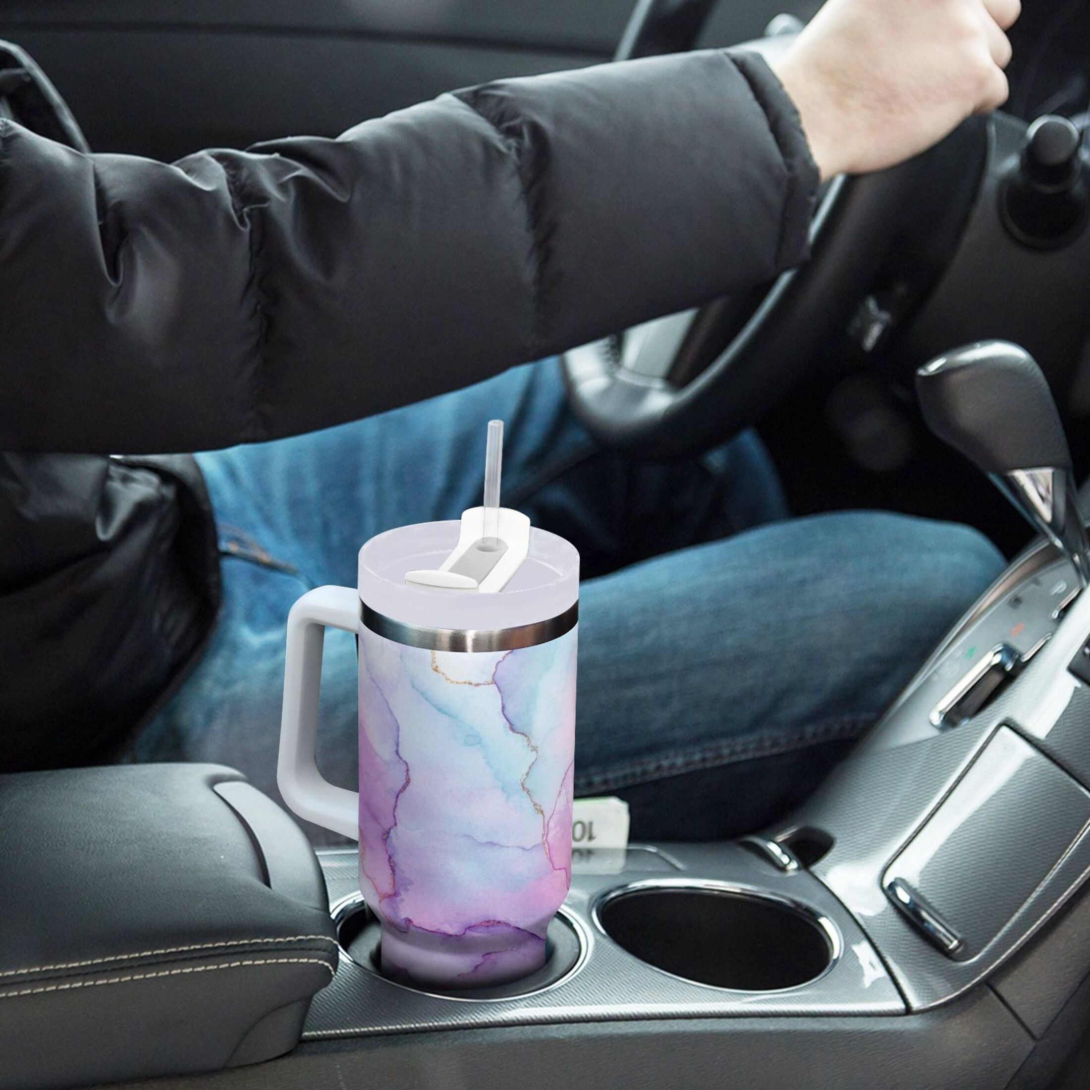 30 oz Insulated Stainless Steel Tumbler Double Wall Stainless Steel Tumbler with 2-Way Drinking Pastel Pink Marble Texture - Choice 198