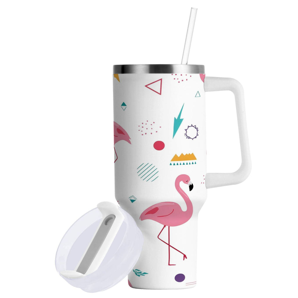 40 oz Insulated Stainless Steel Tumbler Double Wall Stainless Steel Tumbler with 2-Way Drinking Cute Flamingo Pattern - Choice 210