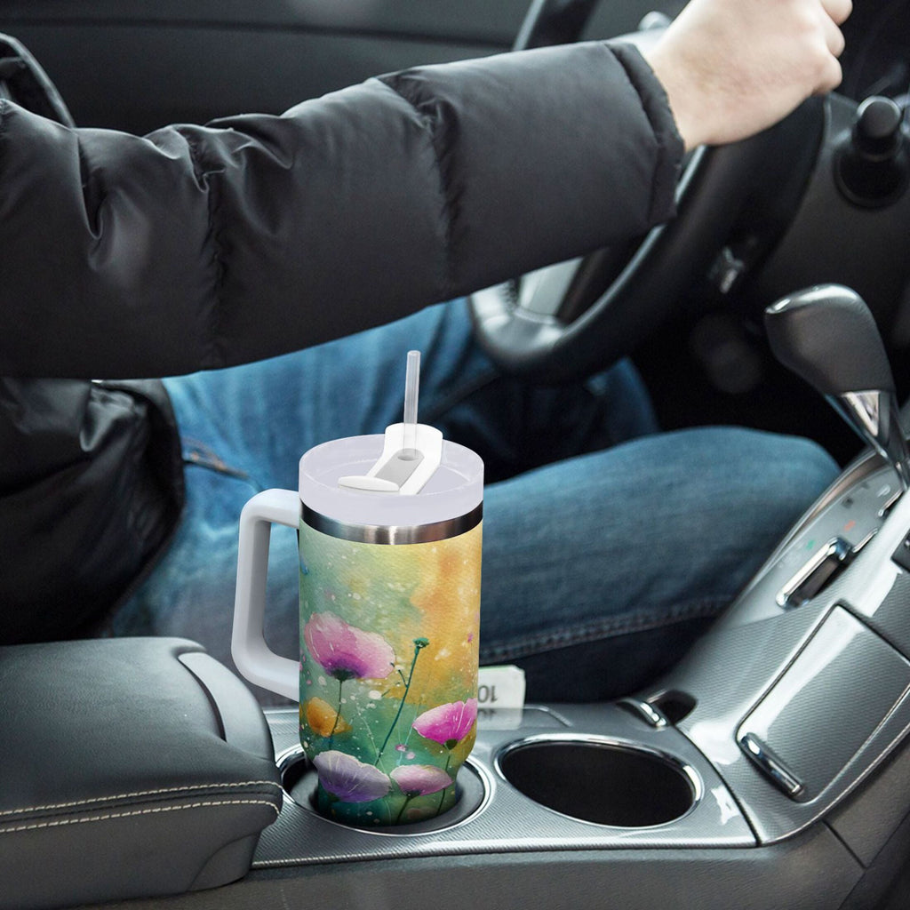 30 oz Insulated Stainless Steel Tumbler Double Wall Stainless Steel Tumbler with 2-Way Drinking Watercolor Wildflowers - Choice 776