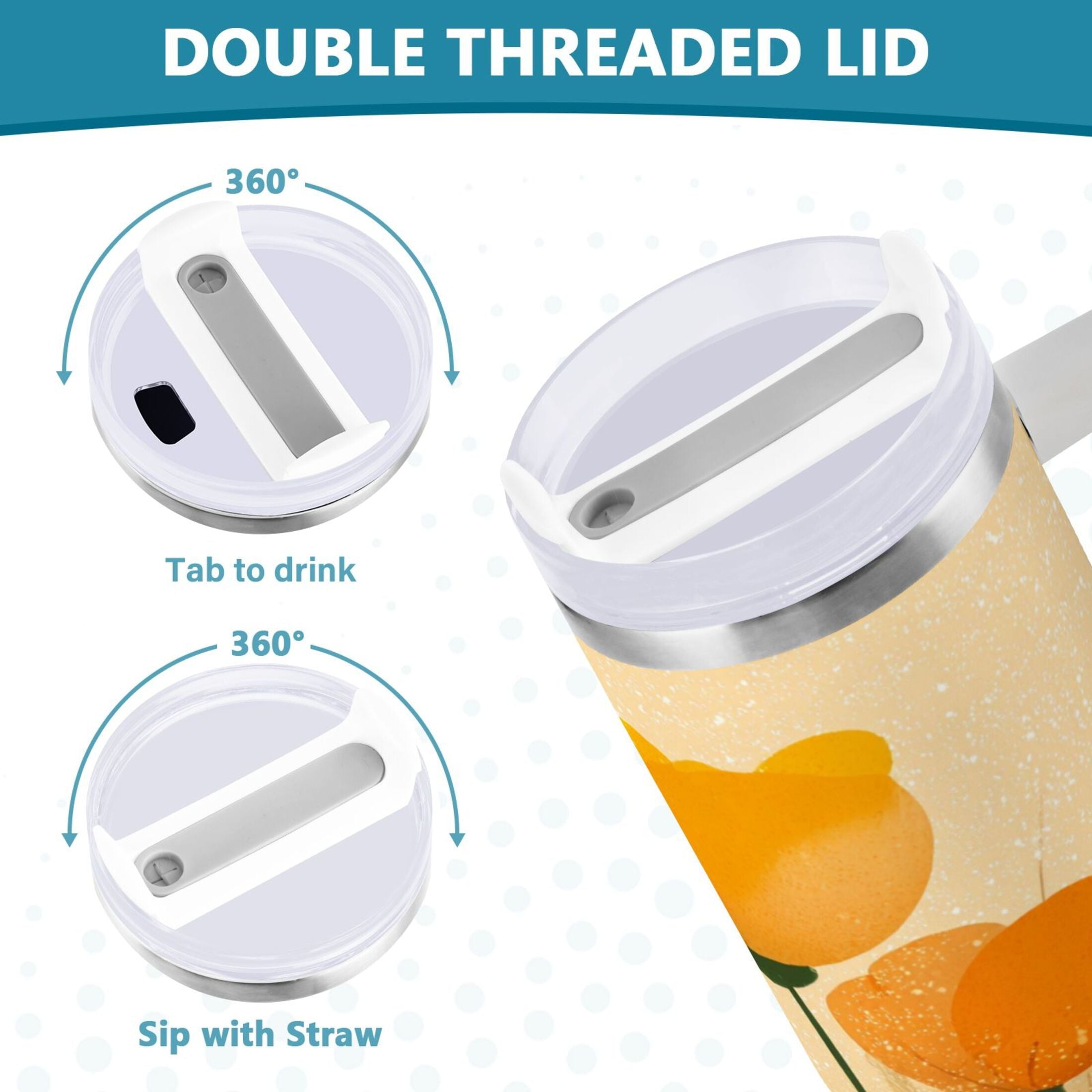 30 oz Insulated Stainless Steel Tumbler Double Wall Stainless Steel Tumbler with 2-Way Drinking Yellow Flowers on The Grass - Choice 300