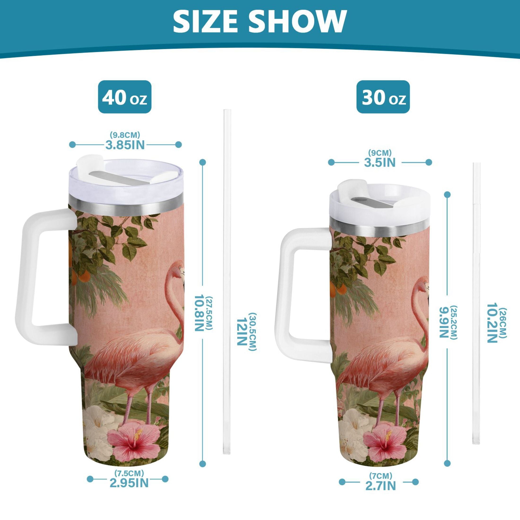 40 oz Insulated Stainless Steel Tumbler Double Wall Stainless Steel Tumbler with 2-Way Drinking Flamingos in Tropical Garden - Choice 104
