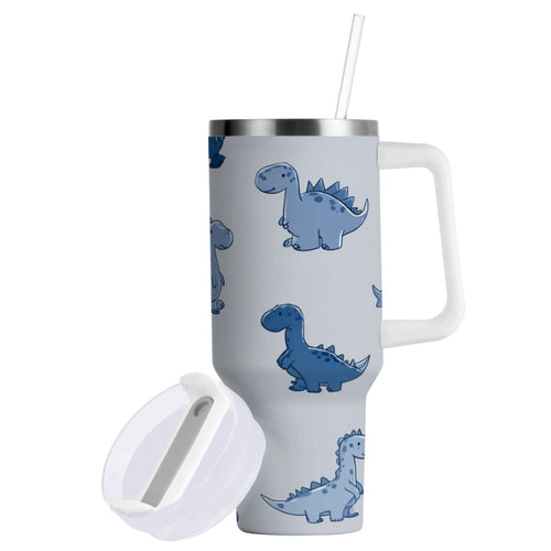 30 oz Insulated Stainless Steel Tumbler Double Wall Stainless Steel Tumbler with 2-Way Drinking Cute Blue Dinosaurs - Choice 495