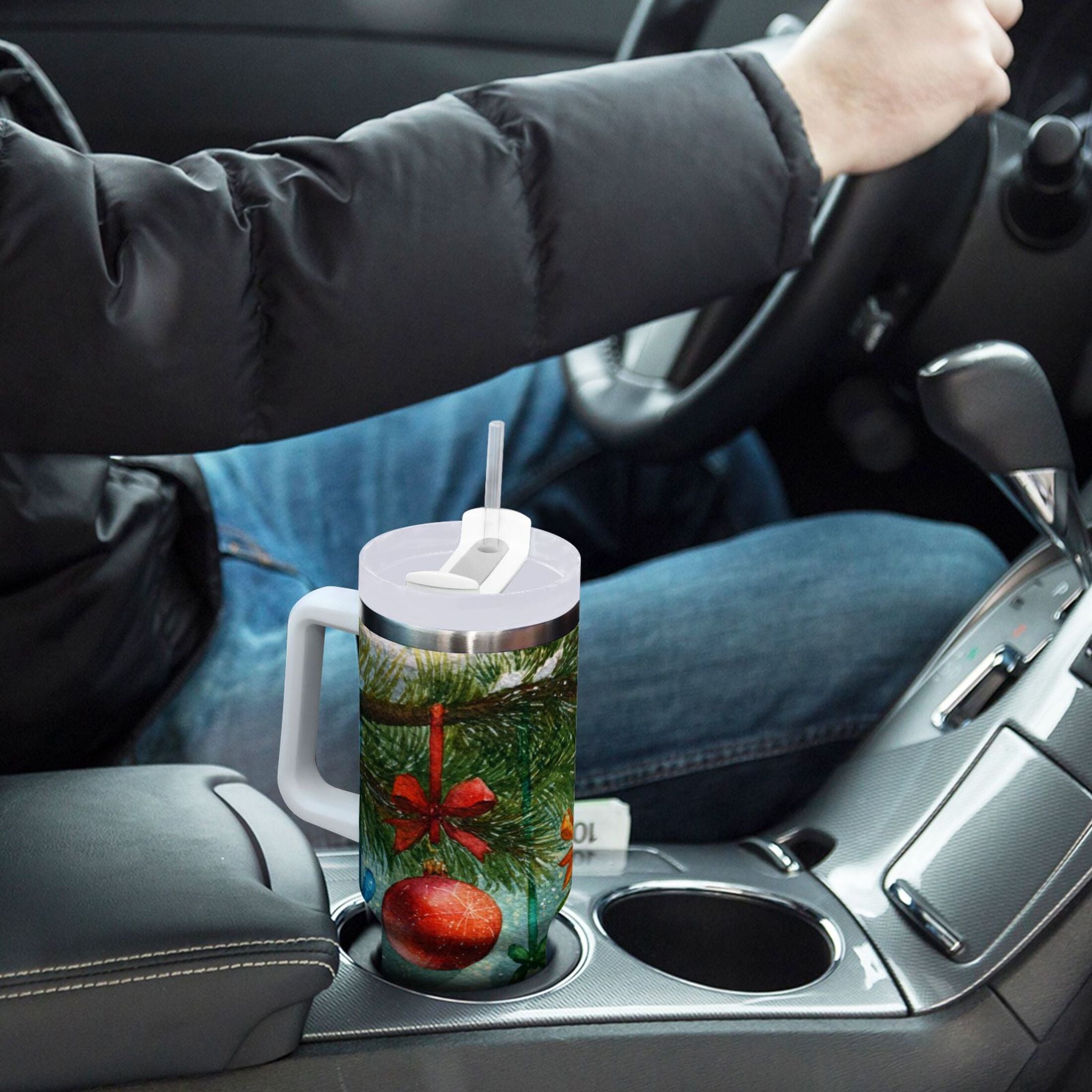 30 oz Insulated Stainless Steel Tumbler Double Wall Stainless Steel Tumbler with 2-Way Drinking Christmas Ornaments Watercolor Painting - Choice 529