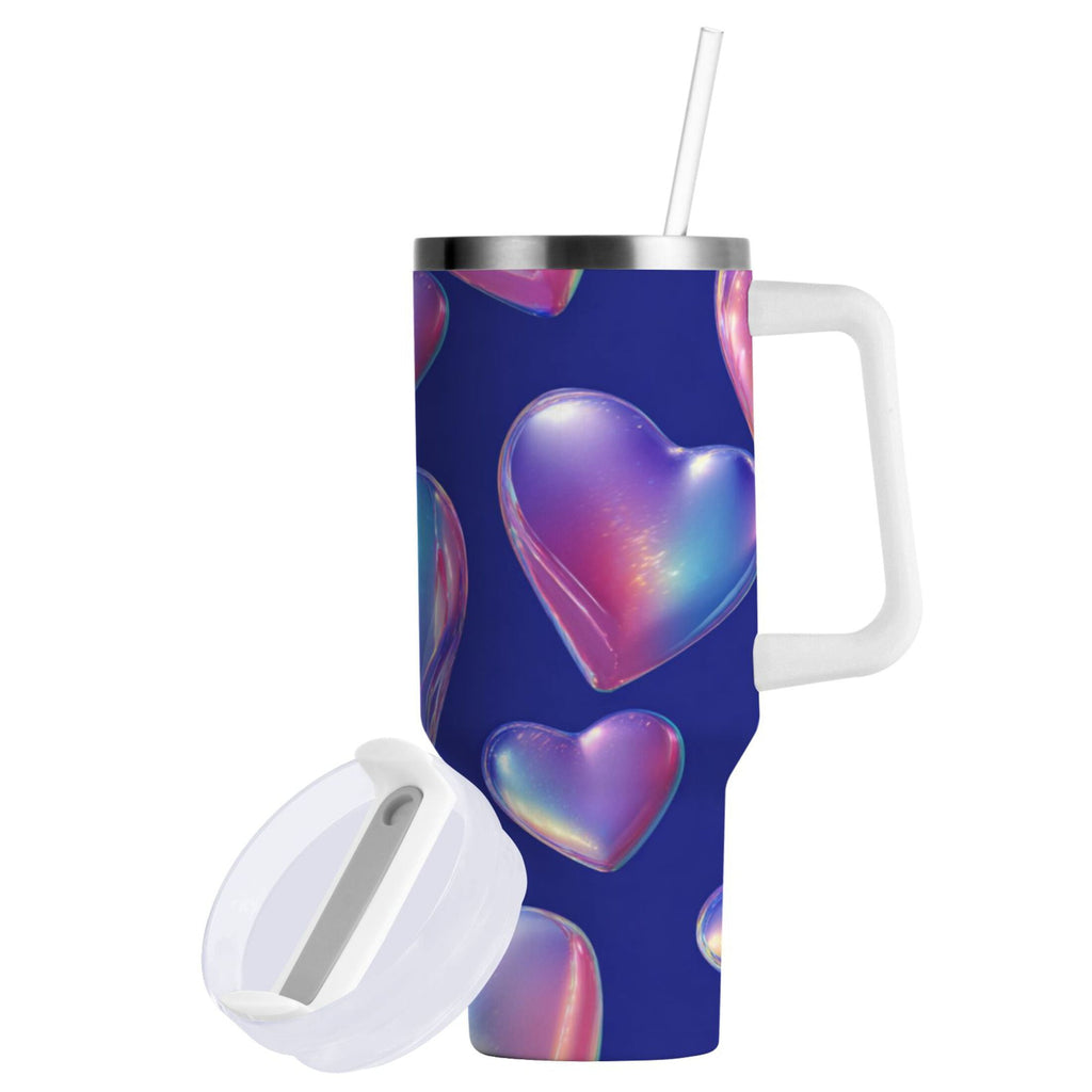 30 oz Insulated Stainless Steel Tumbler Double Wall Stainless Steel Tumbler with 2-Way Drinking Pink-purple Hearts - Choice 367