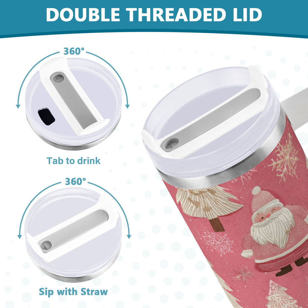 40 oz Insulated Stainless Steel Tumbler Double Wall Stainless Steel Tumbler with 2-Way Drinking Pink Santa Claus Pattern - Choice 245