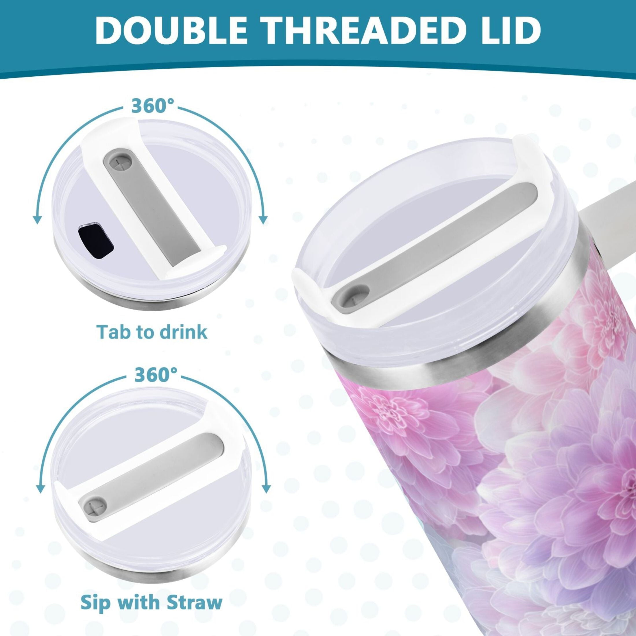 30 oz Insulated Stainless Steel Tumbler Double Wall Stainless Steel Tumbler with 2-Way Drinking Cute Pastel Watercolor Floral - Choice 147