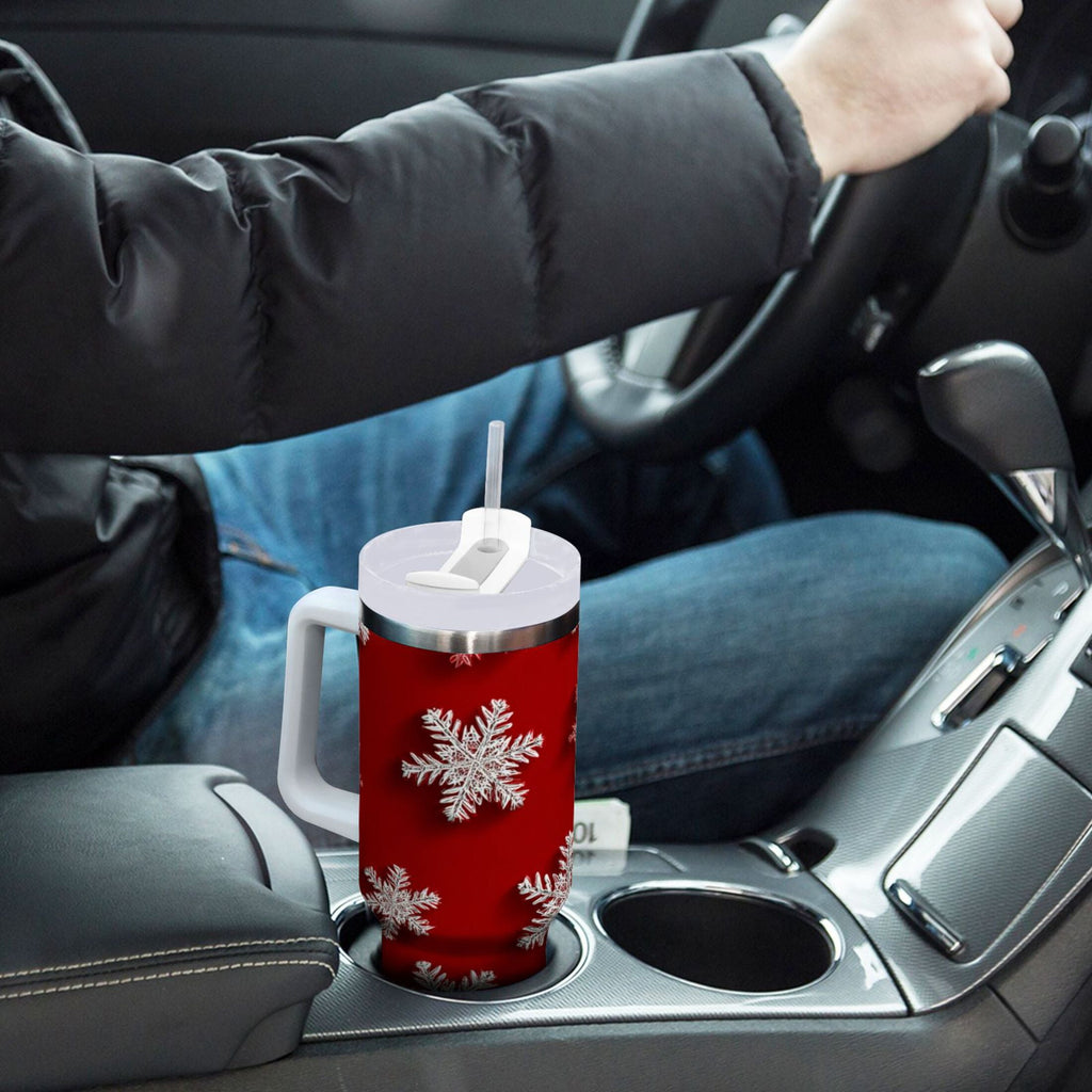 30 oz Insulated Stainless Steel Tumbler Double Wall Stainless Steel Tumbler with 2-Way Drinking Red and White Snowflakes - Choice 949
