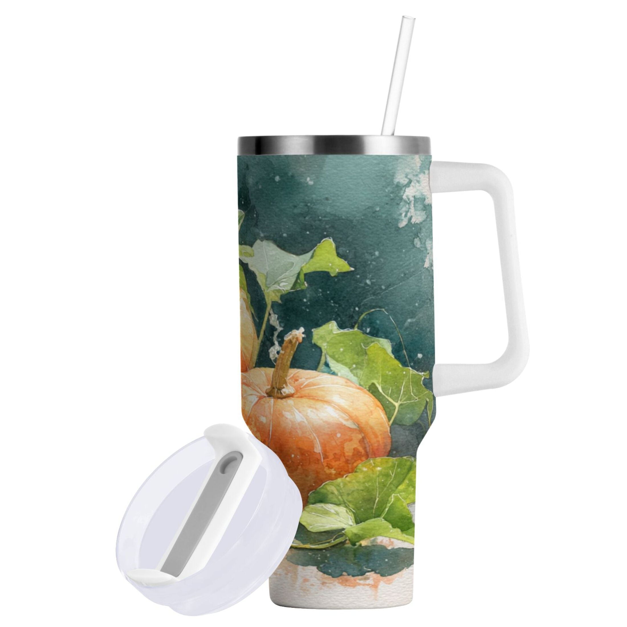 40 oz Insulated Stainless Steel Tumbler Double Wall Stainless Steel Tumbler with 2-Way Drinking Orange and White Pumpkins - Choice 692