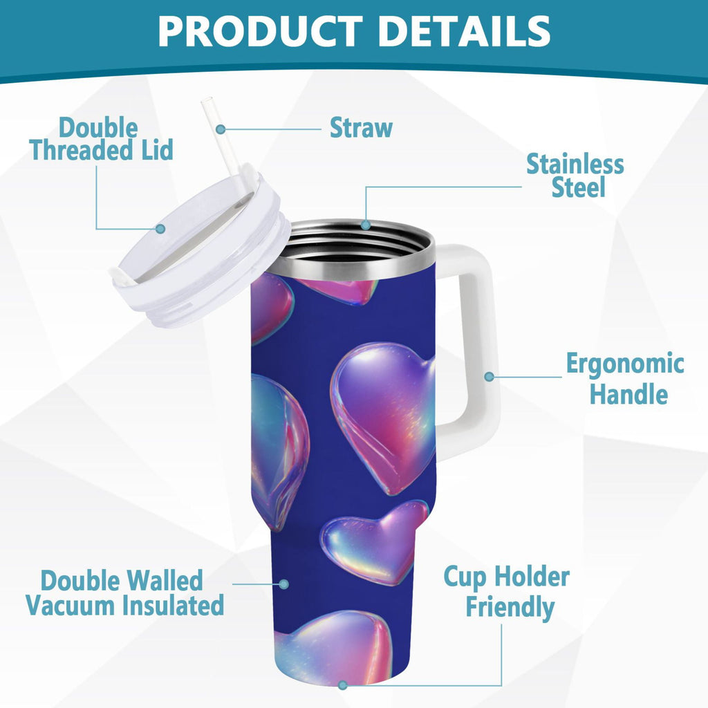 30 oz Insulated Stainless Steel Tumbler Double Wall Stainless Steel Tumbler with 2-Way Drinking Pink-purple Hearts - Choice 367