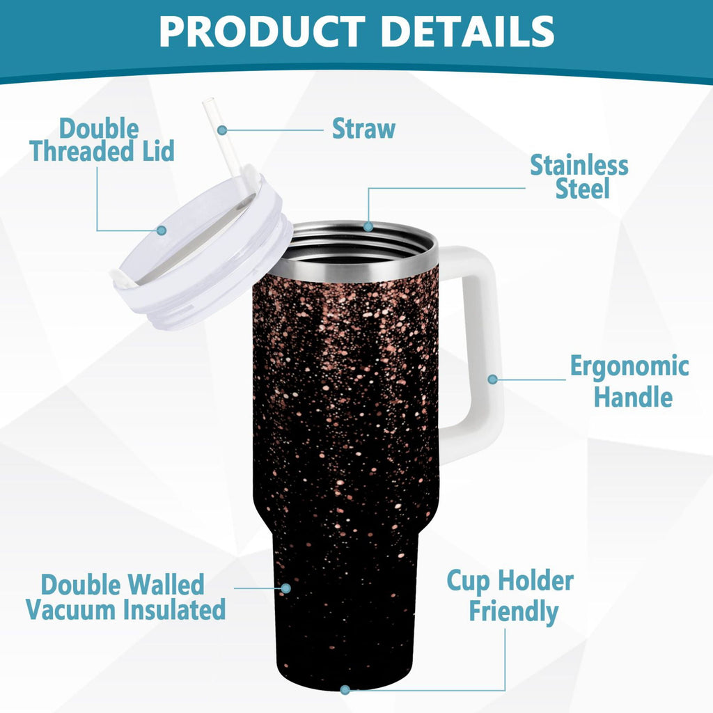 40 oz Insulated Stainless Steel Tumbler Double Wall Stainless Steel Tumbler with 2-Way Drinking Rose Gold Glitter - Choice 608