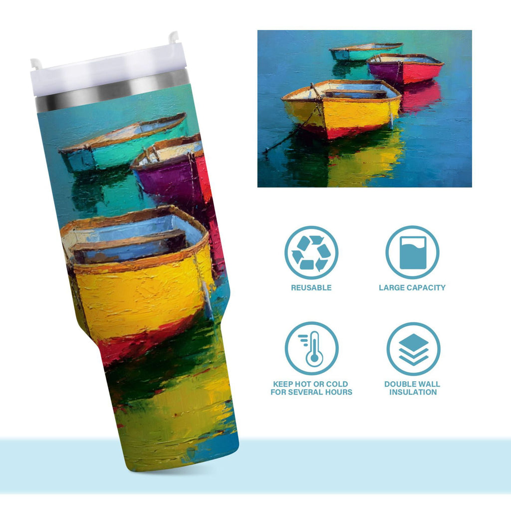30 oz Insulated Stainless Steel Tumbler Double Wall Stainless Steel Tumbler with 2-Way Drinking Colorful Row Boats - Choice 411