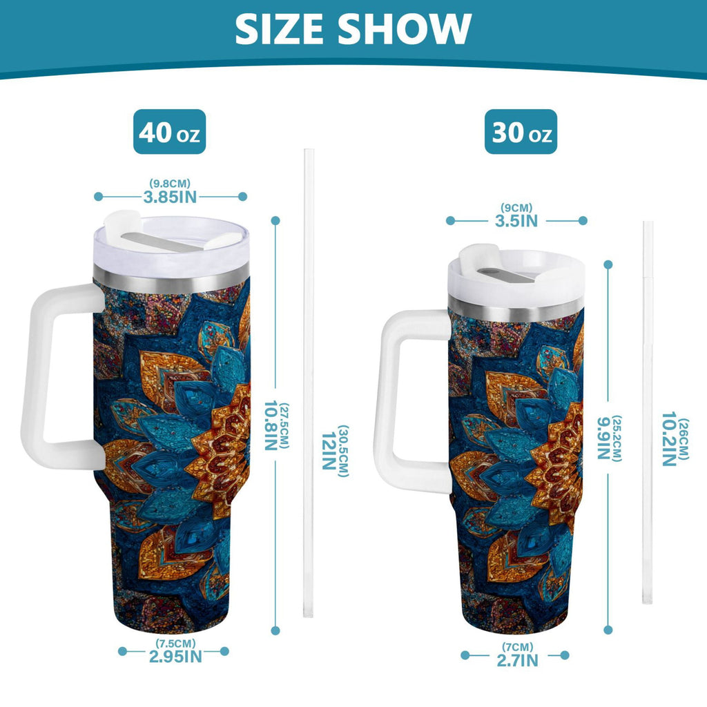 40 oz Insulated Stainless Steel Tumbler Double Wall Stainless Steel Tumbler with 2-Way Drinking Intricate Geometric Shapes - Choice 516