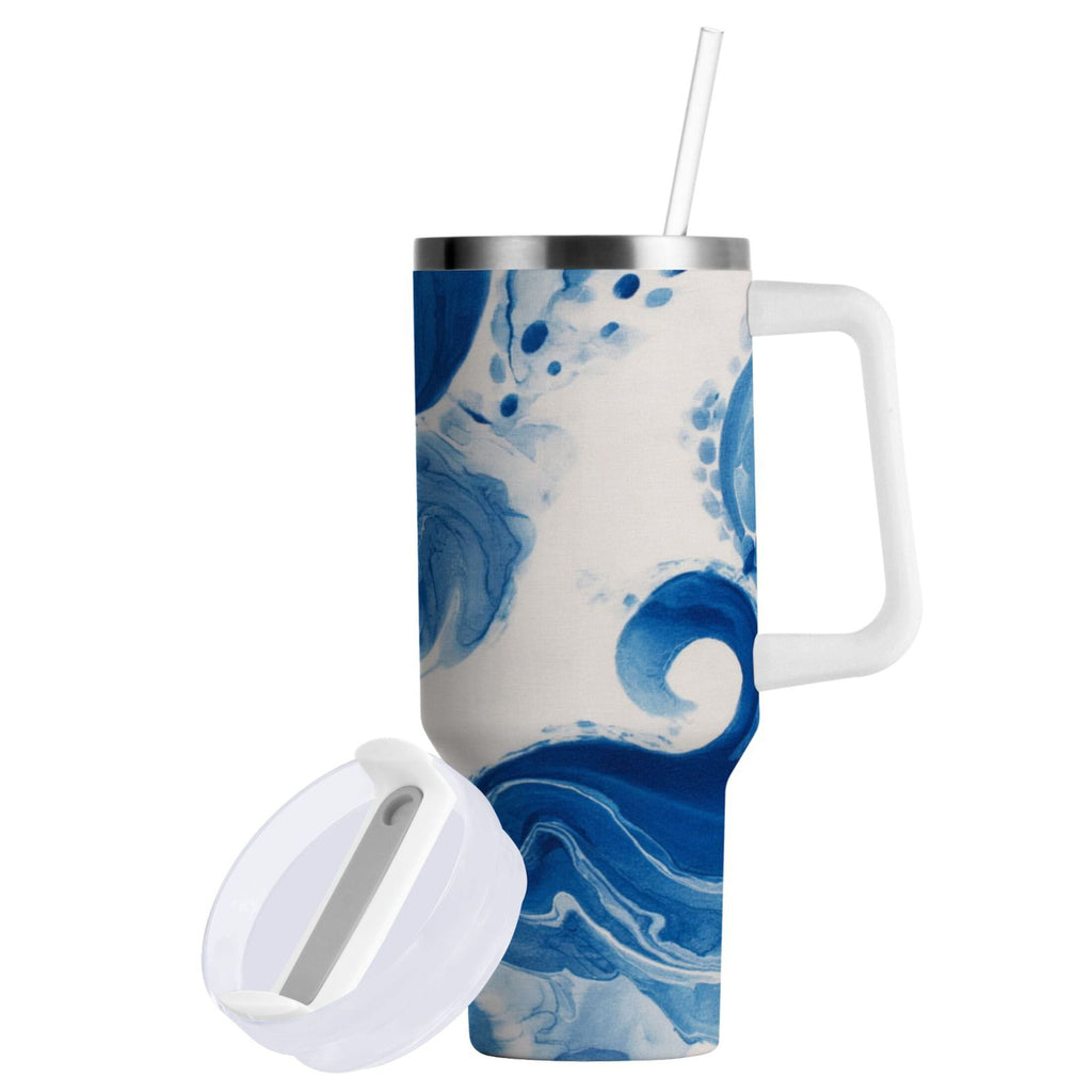 40 oz Insulated Stainless Steel Tumbler Double Wall Stainless Steel Tumbler with 2-Way Drinking Indigo Blue Tie-dye Pattern - Choice 230
