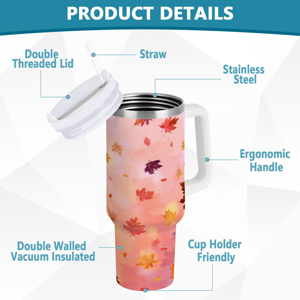 30 oz Insulated Stainless Steel Tumbler Double Wall Stainless Steel Tumbler with 2-Way Drinking Autumn Leaves Falling - Choice 476