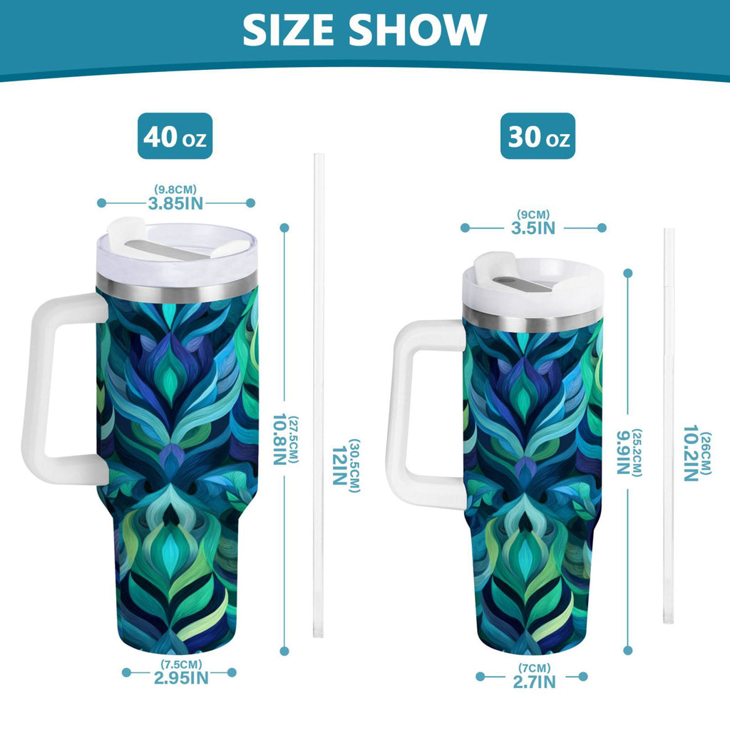40 oz Insulated Stainless Steel Tumbler Double Wall Stainless Steel Tumbler with 2-Way Drinking Elegant Blue Abstract Shapes - Choice 188