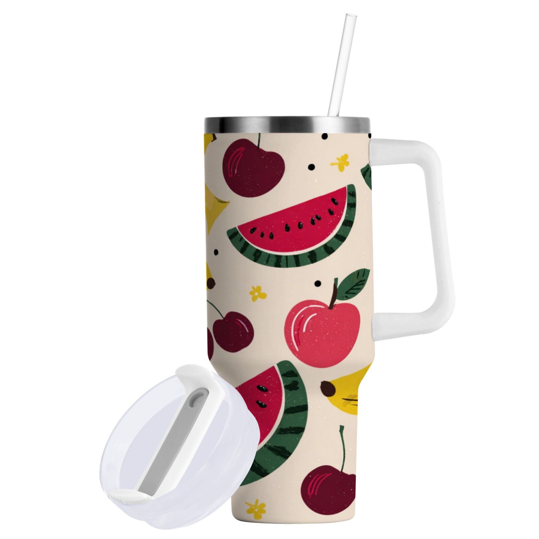 30 oz Insulated Stainless Steel Tumbler Double Wall Stainless Steel Tumbler with 2-Way Drinking Watermelon and Cherries - Choice 596