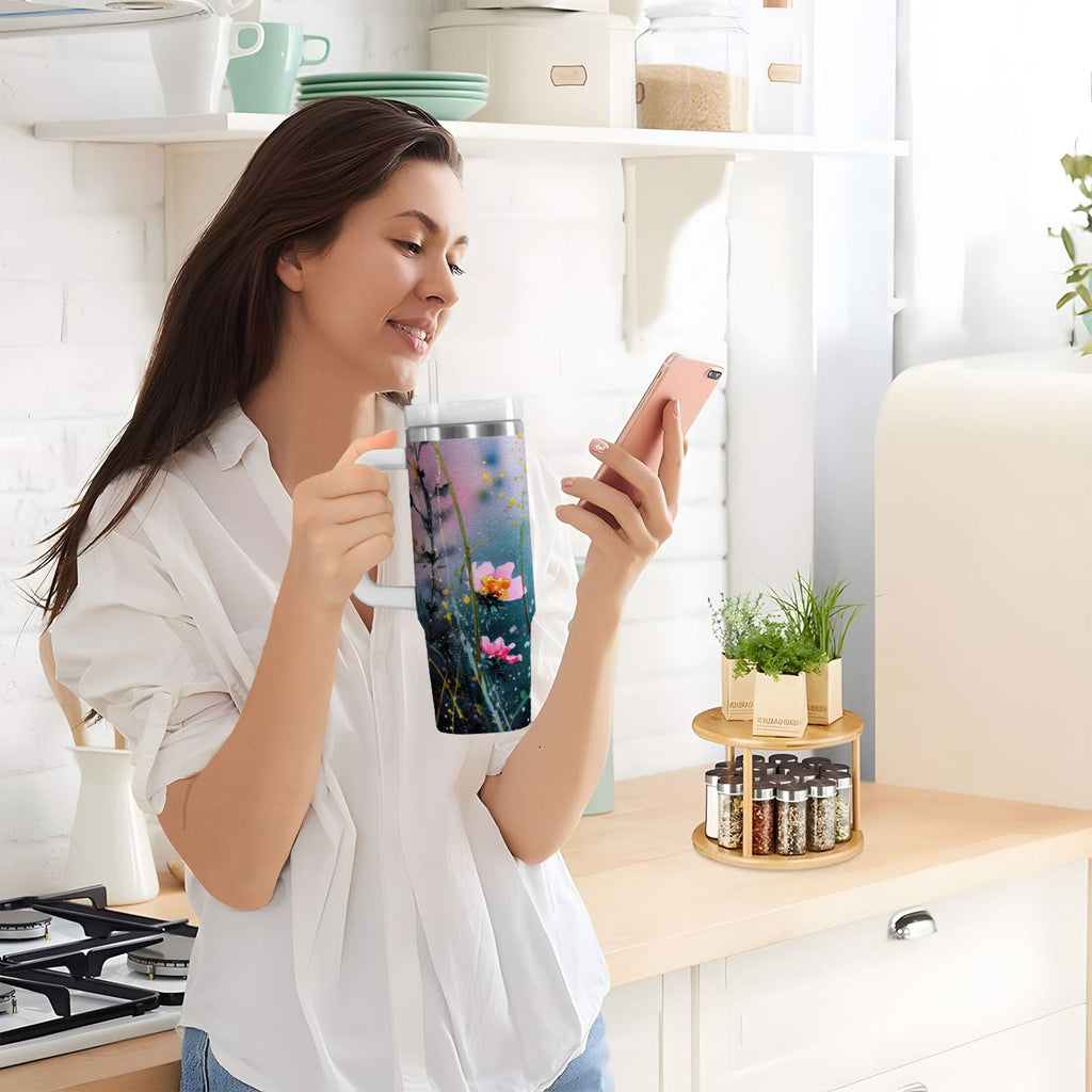 40 oz Insulated Stainless Steel Tumbler Double Wall Stainless Steel Tumbler with 2-Way Drinking Abstract Wildflowers - Choice 596