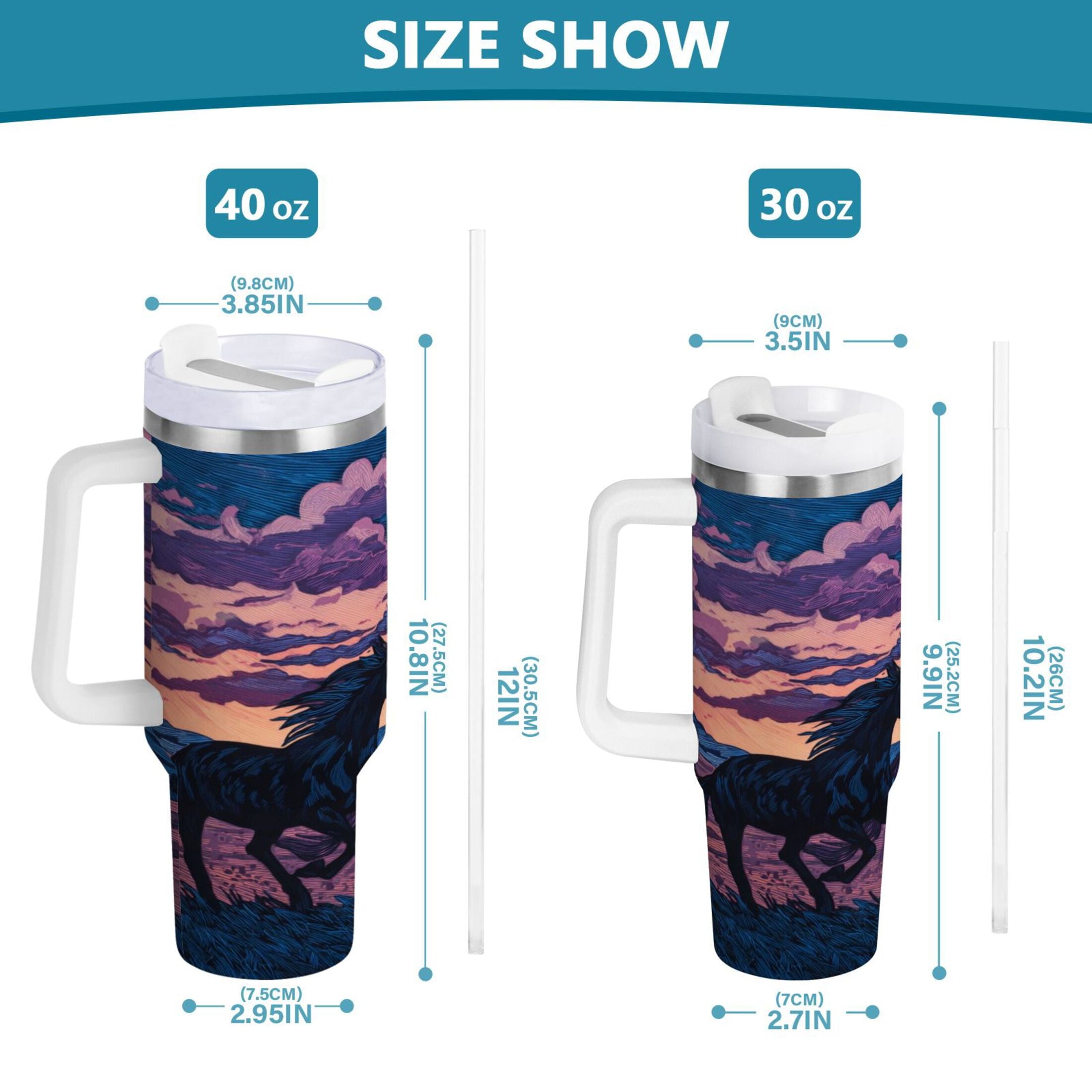 40 oz Insulated Stainless Steel Tumbler Double Wall Stainless Steel Tumbler with 2-Way Drinking Wild Horses Running - Choice 111