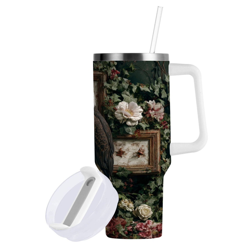 30 oz Insulated Stainless Steel Tumbler Double Wall Stainless Steel Tumbler with 2-Way Drinking Wreath and Bald Eagle - Choice 231