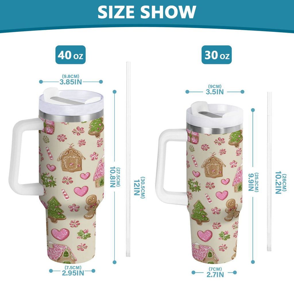 40 oz Insulated Stainless Steel Tumbler Double Wall Stainless Steel Tumbler with 2-Way Drinking Pink Cute Christmas Pattern - Choice 257