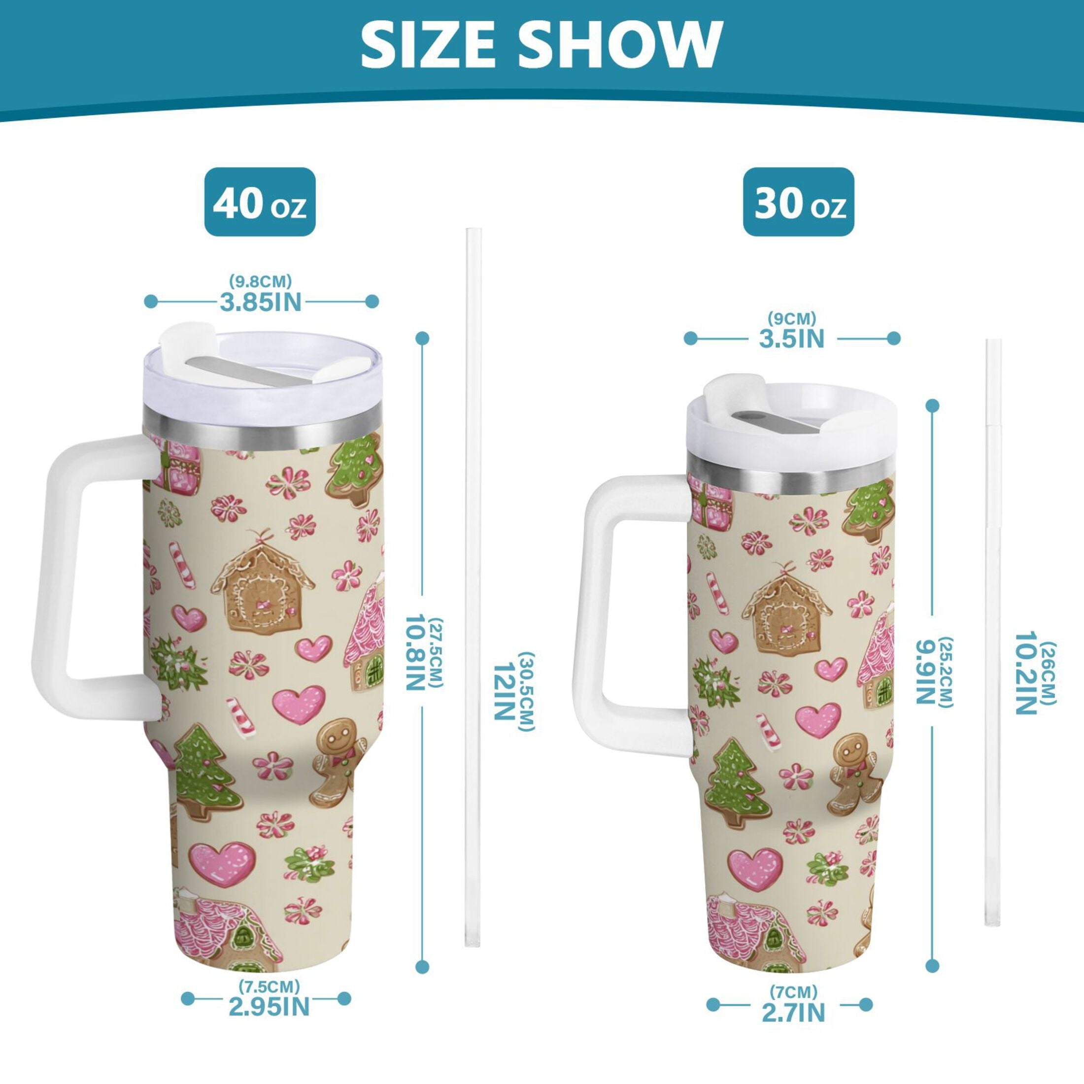 40 oz Insulated Stainless Steel Tumbler Double Wall Stainless Steel Tumbler with 2-Way Drinking Pink Cute Christmas Pattern - Choice 257