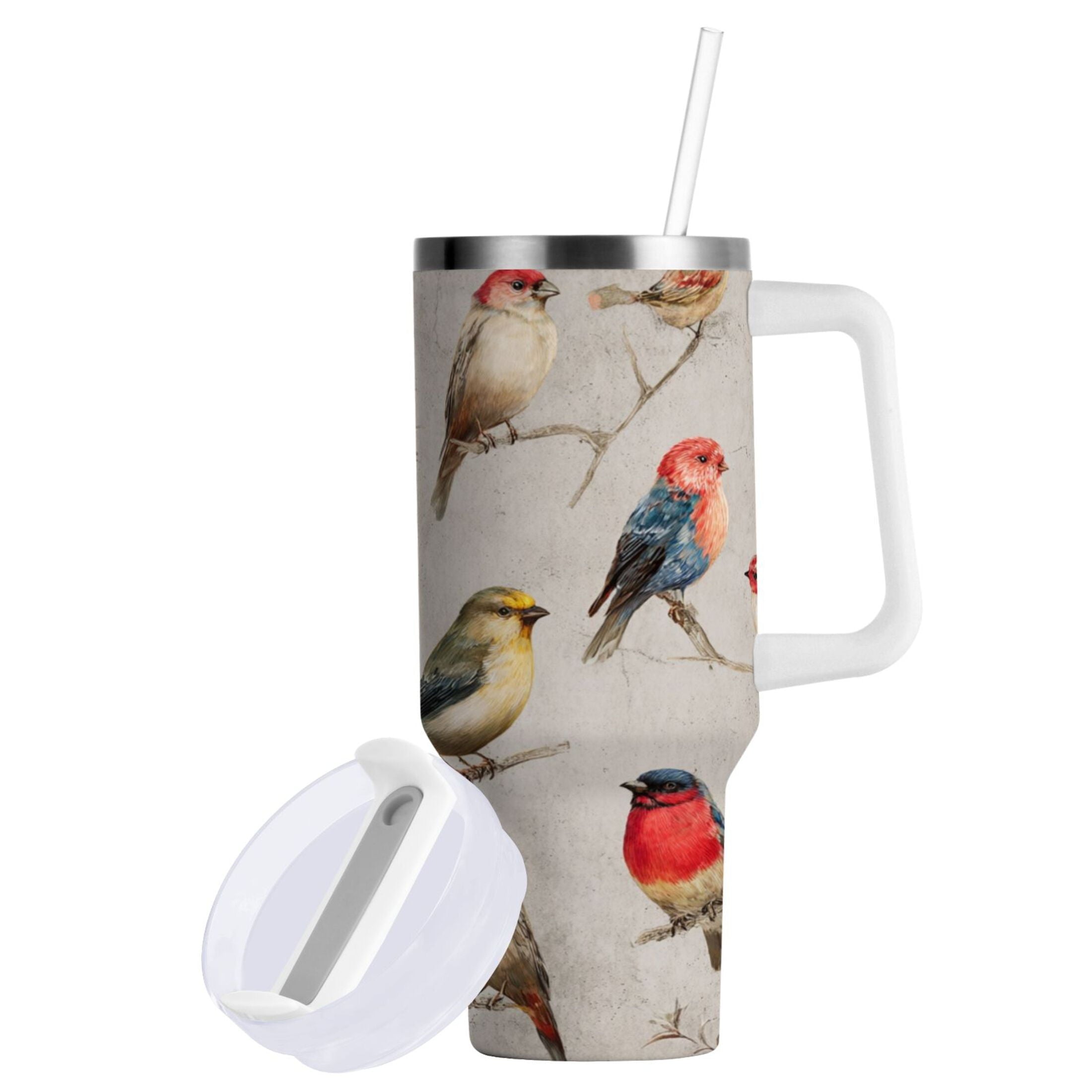 40 oz Insulated Stainless Steel Tumbler Double Wall Stainless Steel Tumbler with 2-Way Drinking Birds Pattern - Choice 741