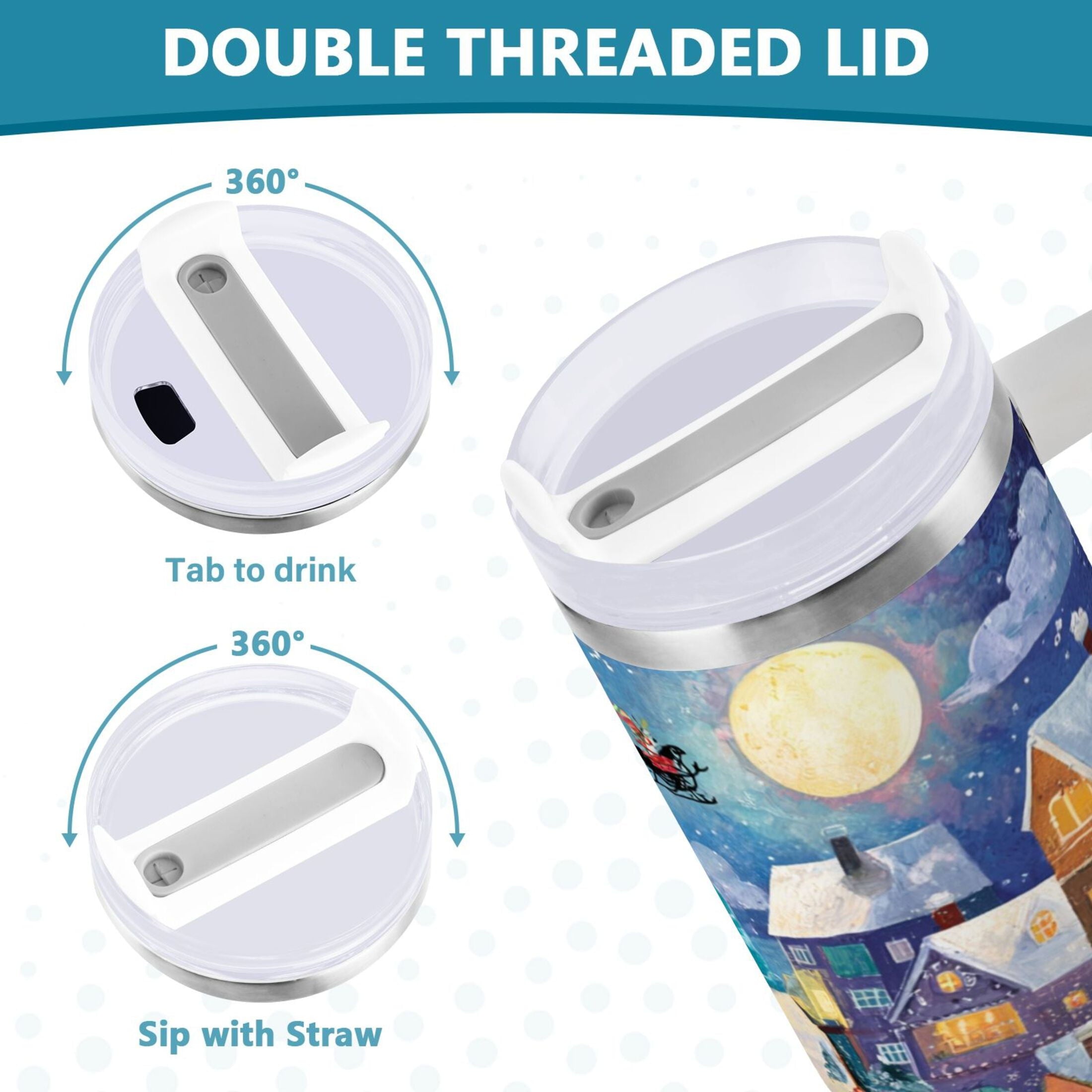 30 oz Insulated Stainless Steel Tumbler Double Wall Stainless Steel Tumbler with 2-Way Drinking Charming Christmas Scene - Choice 824