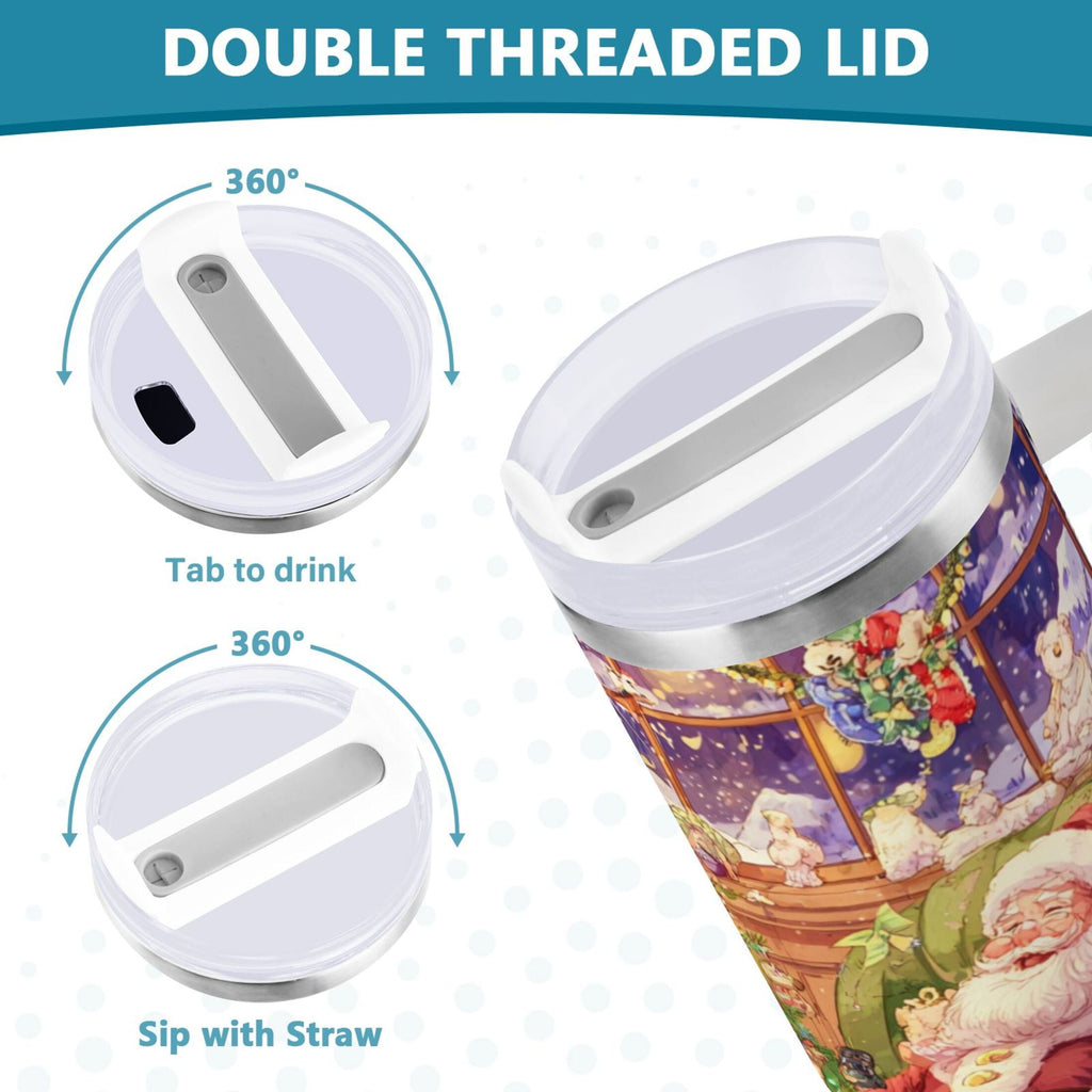 40 oz Insulated Stainless Steel Tumbler Double Wall Stainless Steel Tumbler with 2-Way Drinking Festive Christmas Scene - Choice 531