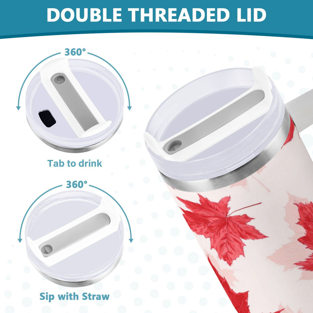 40 oz Insulated Stainless Steel Tumbler Double Wall Stainless Steel Tumbler with 2-Way Drinking Red Maple Leaves Pattern - Choice 446