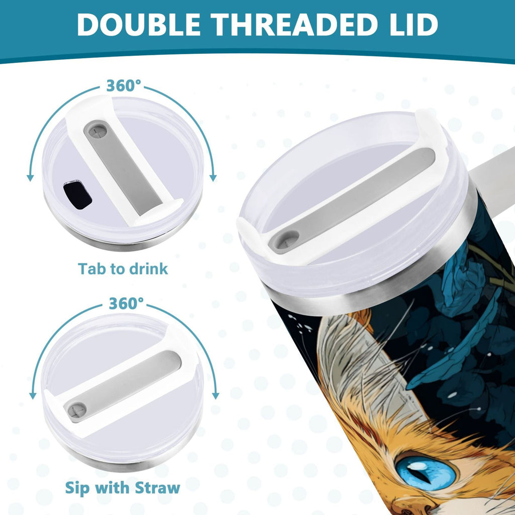 30 oz Insulated Stainless Steel Tumbler Double Wall Stainless Steel Tumbler with 2-Way Drinking Orange Cat with Blue Eyes - Choice 758