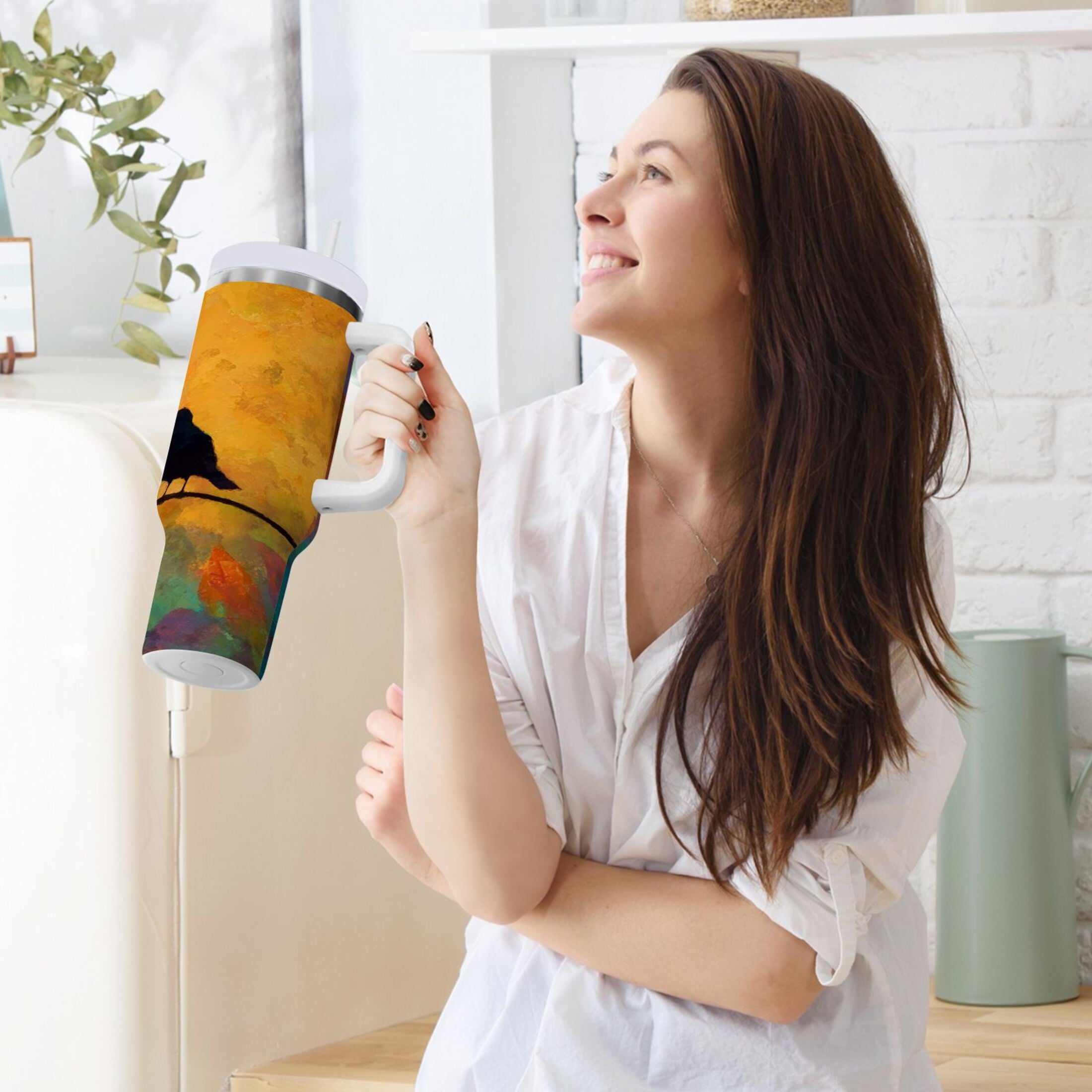 30 oz Insulated Stainless Steel Tumbler Double Wall Stainless Steel Tumbler with 2-Way Drinking Birds on A Wire - Choice 323