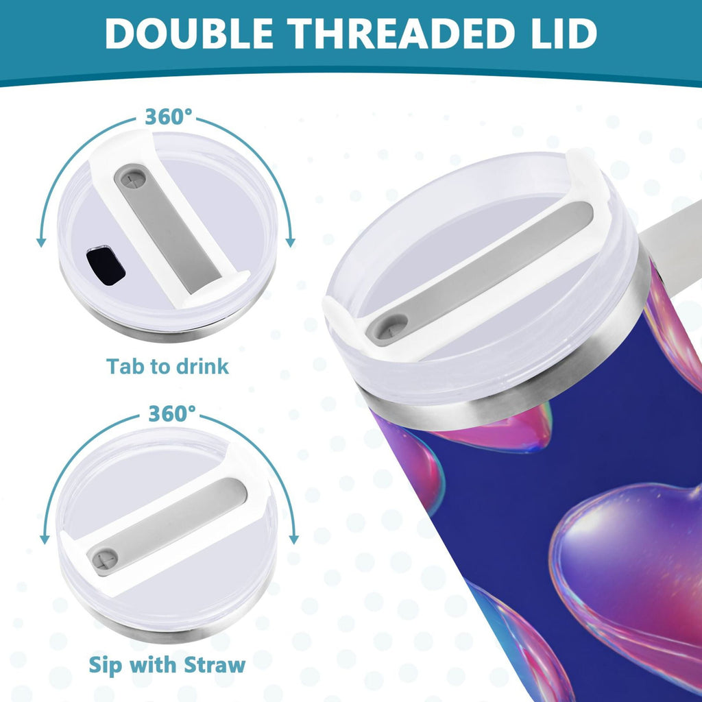 30 oz Insulated Stainless Steel Tumbler Double Wall Stainless Steel Tumbler with 2-Way Drinking Pink-purple Hearts - Choice 367