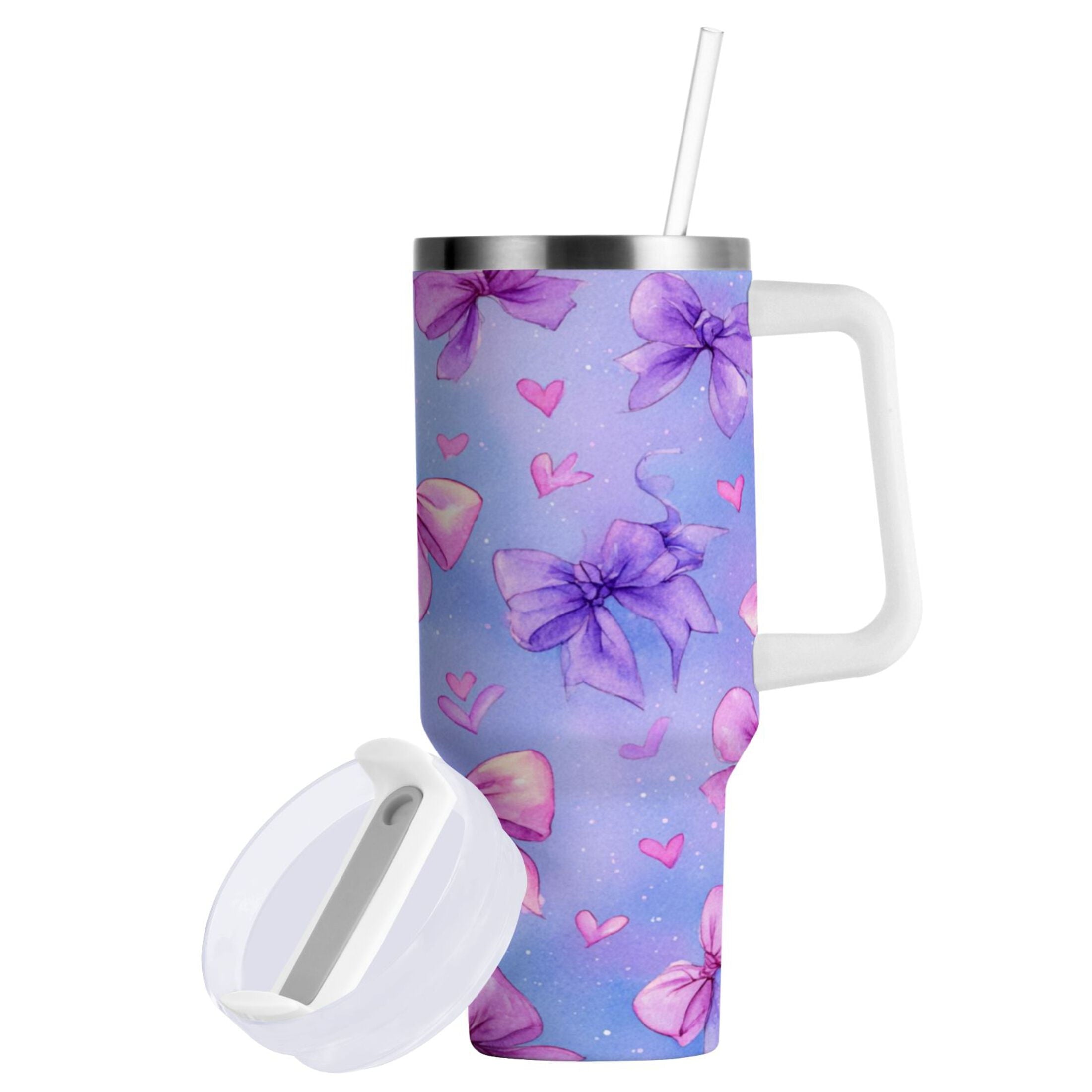 30 oz Insulated Stainless Steel Tumbler Double Wall Stainless Steel Tumbler with 2-Way Drinking Watercolor Bows Pattern - Choice 756