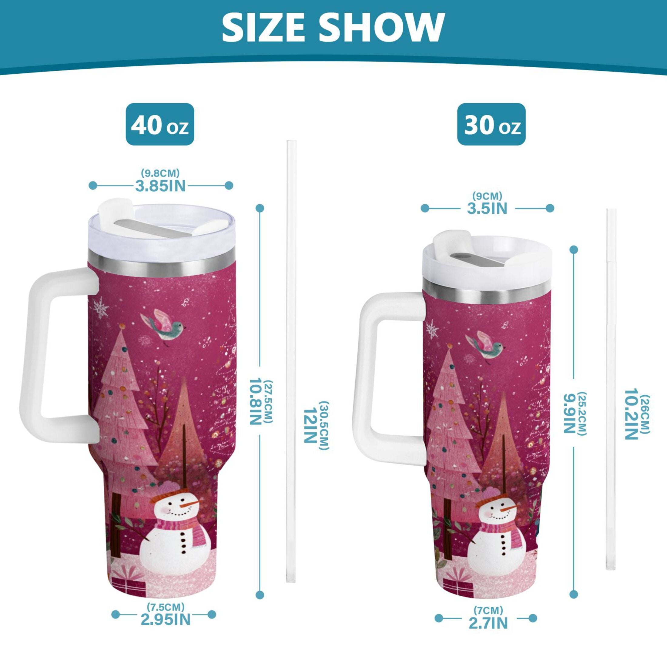 40 oz Insulated Stainless Steel Tumbler Double Wall Stainless Steel Tumbler with 2-Way Drinking Pink Christmas Forest - Choice 570